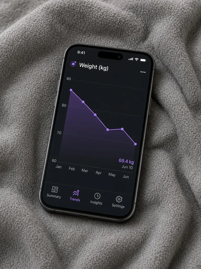 Celular com gráfico de peso, terceiro slide de um post